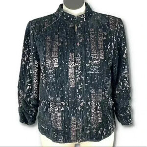 Christopher & Banks blazer XL black caramel brown metallic artsy paint splatter
